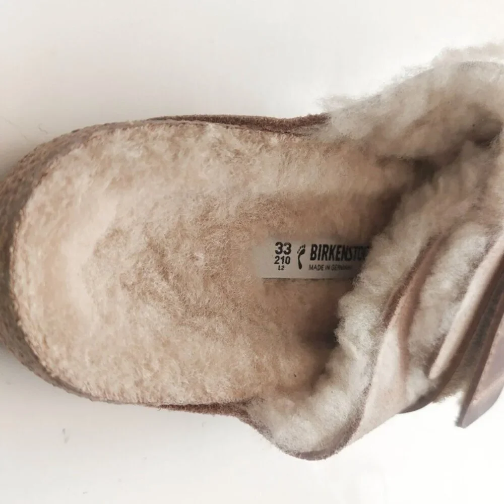 Birkenstock Size 2 Kyoto Teddy Kids Suede Sandals Shearling Lined EU 33 Beige